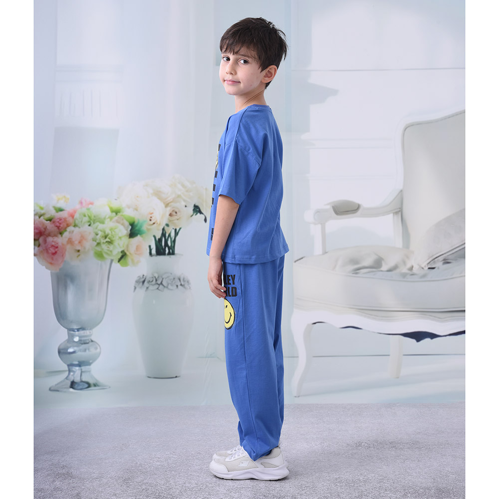 Emoji - 2pc-Set - Smiley Half Sleeve T-Shirt With Pyjama - Blue