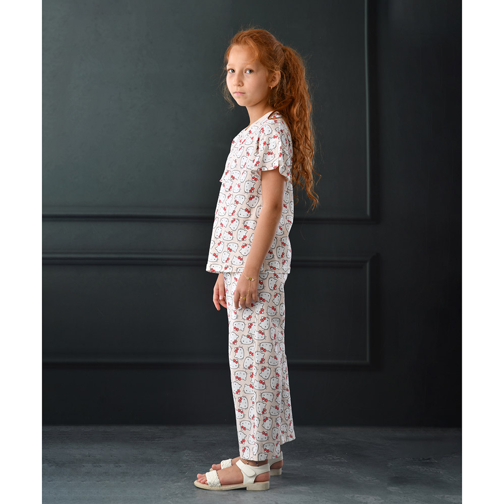 Hello Kitty - 2pc-Set - Girl Hello Kitty Top With Ankle Length Pants - Cream