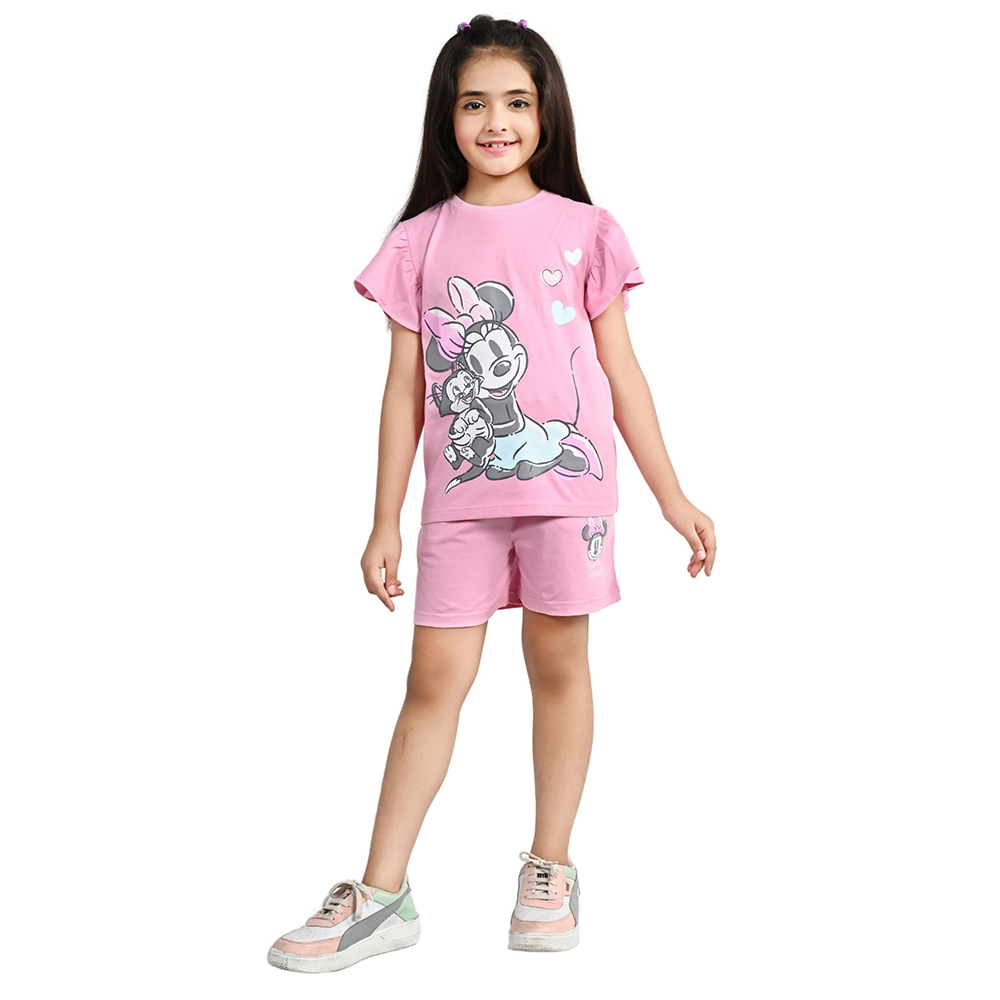 Minnie Mouse - 2pc-Set - Girl Half Sleeve Top With Shorts - Pink