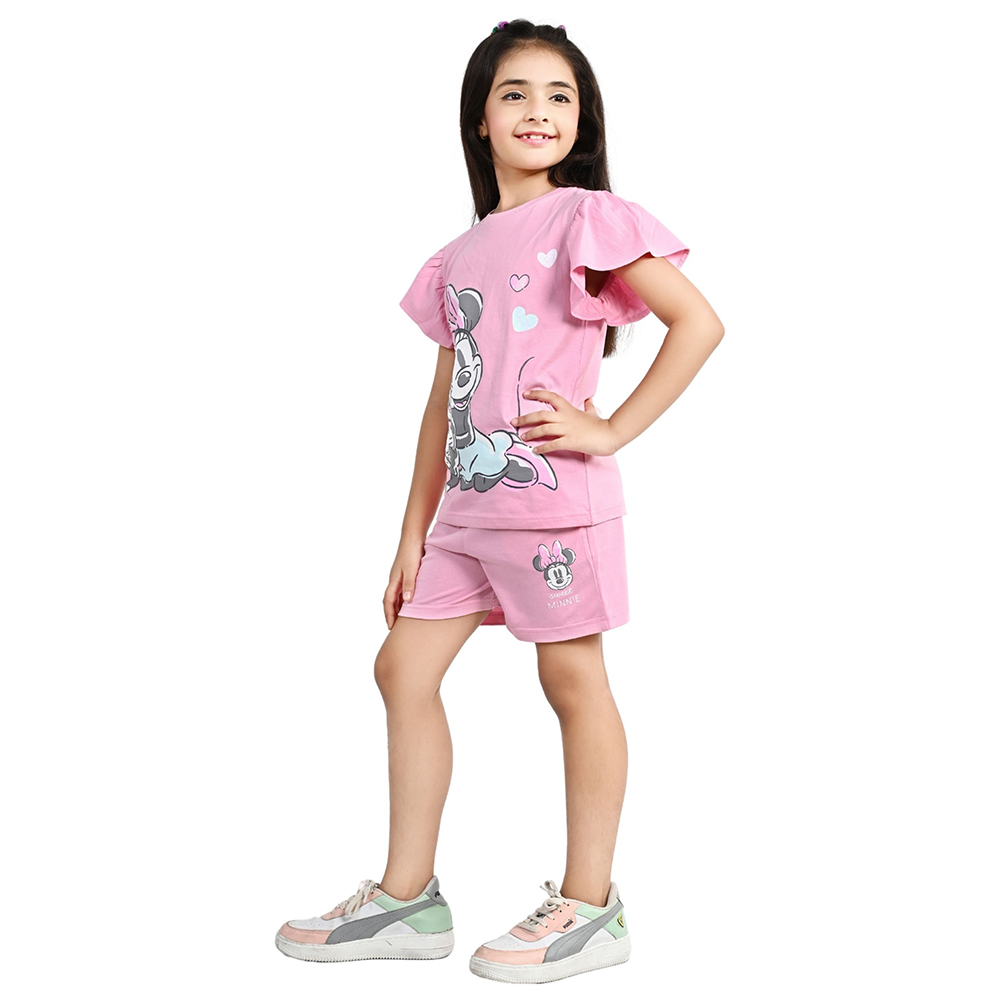 Minnie Mouse - 2pc-Set - Girl Half Sleeve Top With Shorts - Pink