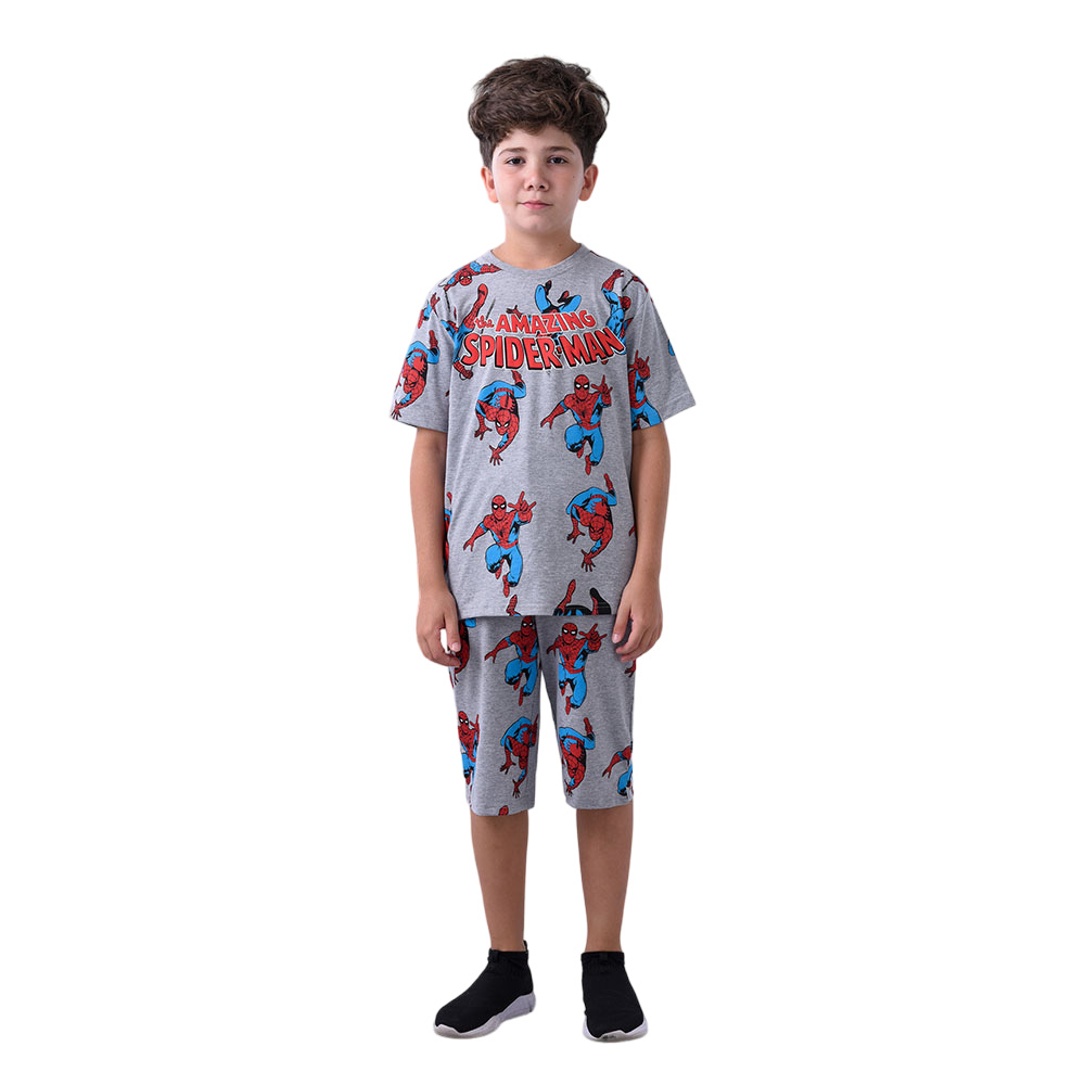 Spiderman - 2pc-Set - Boy T-Shirt With Shorts - Grey Melange