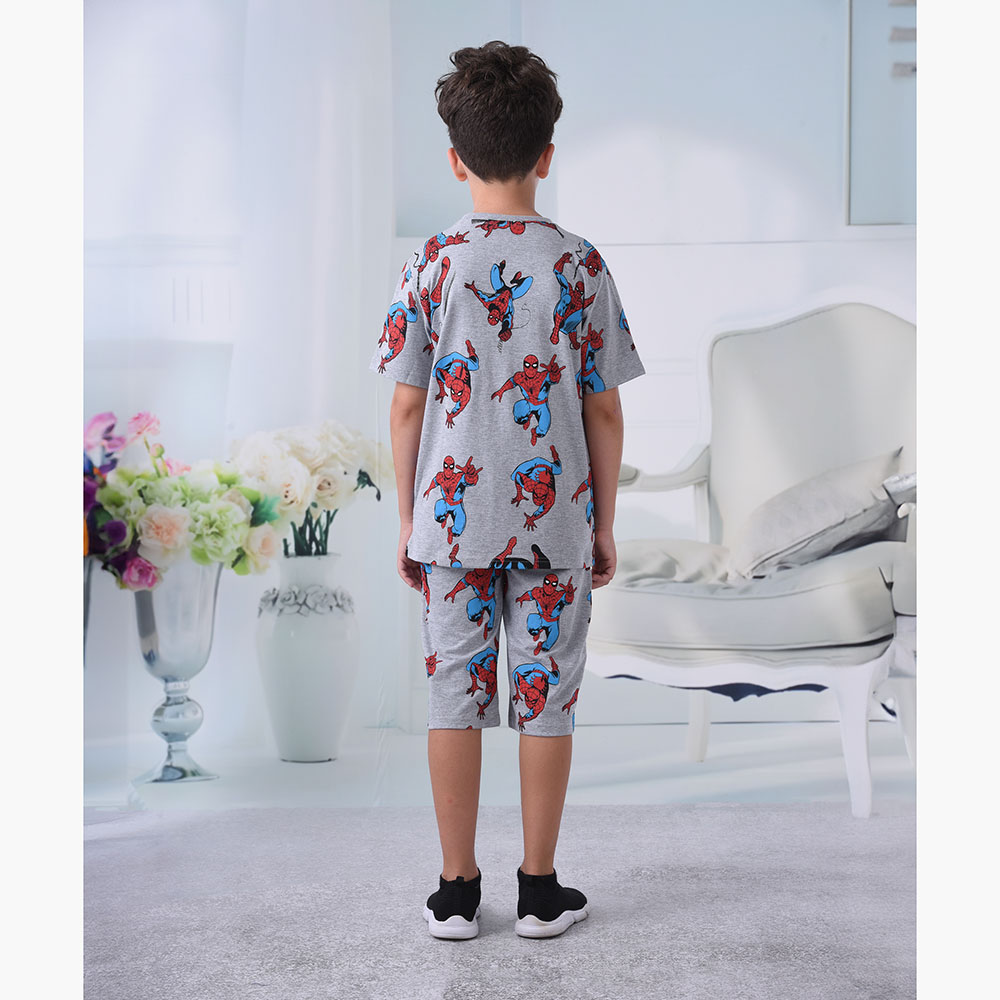 Spiderman - 2pc-Set - Boy T-Shirt With Shorts - Grey Melange