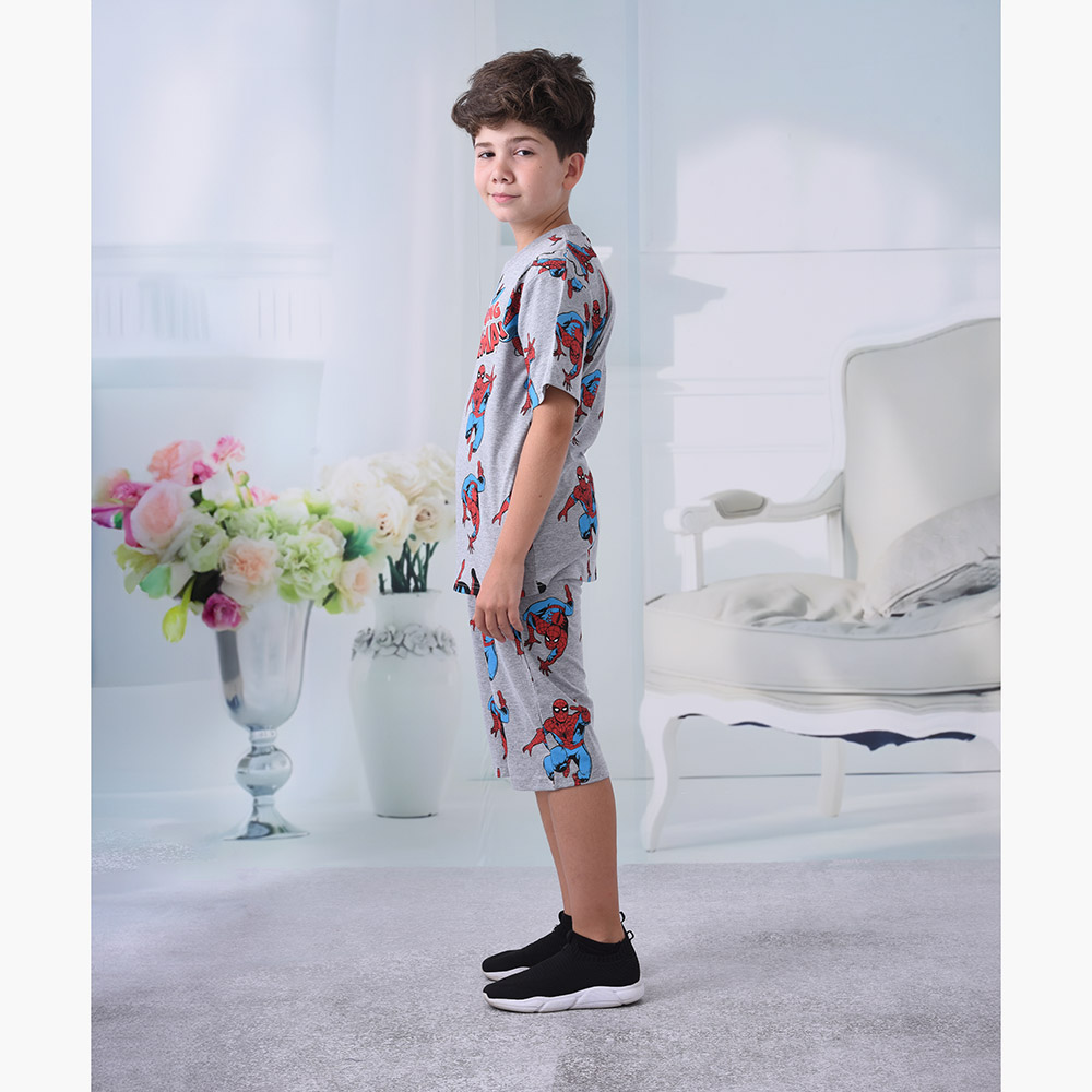 Spiderman - 2pc-Set - Boy T-Shirt With Shorts - Grey Melange