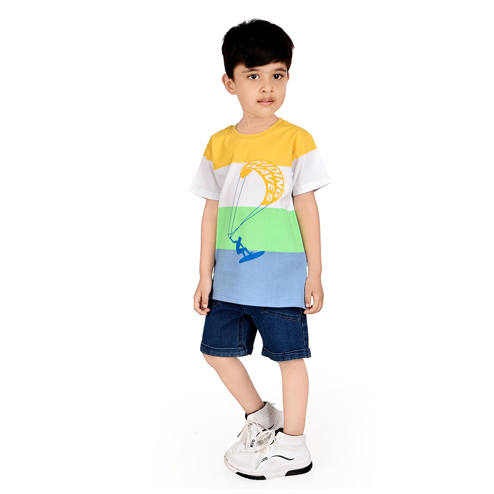 Genius - 2pc-Set - Boy's Riding Waves Half Sleeve T-Shirt With Bermuda Shorts