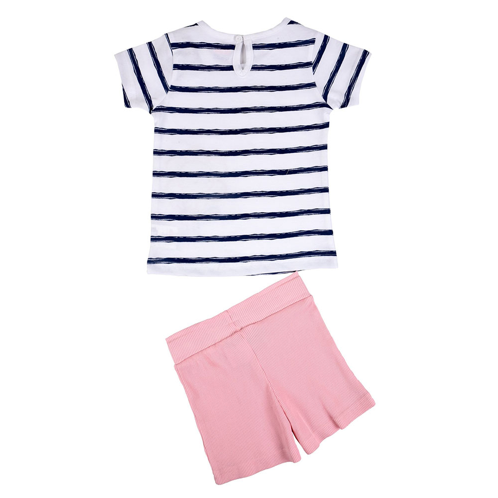 Smart Baby - 2pc-Set - Stripes Top With Shorts - White/Pink