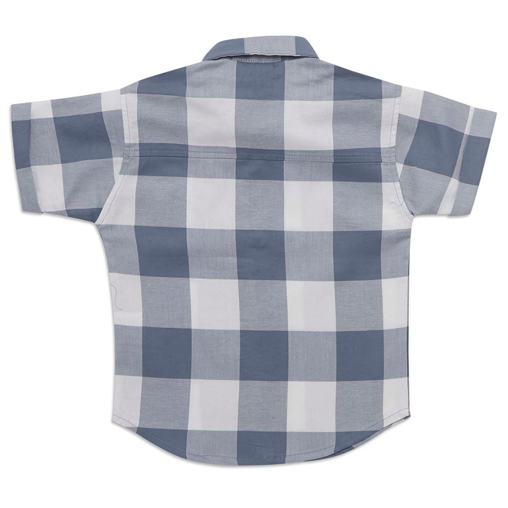 Little Kangaroos - Boy Collar Neck Checks Shirt - Denim Blue/White