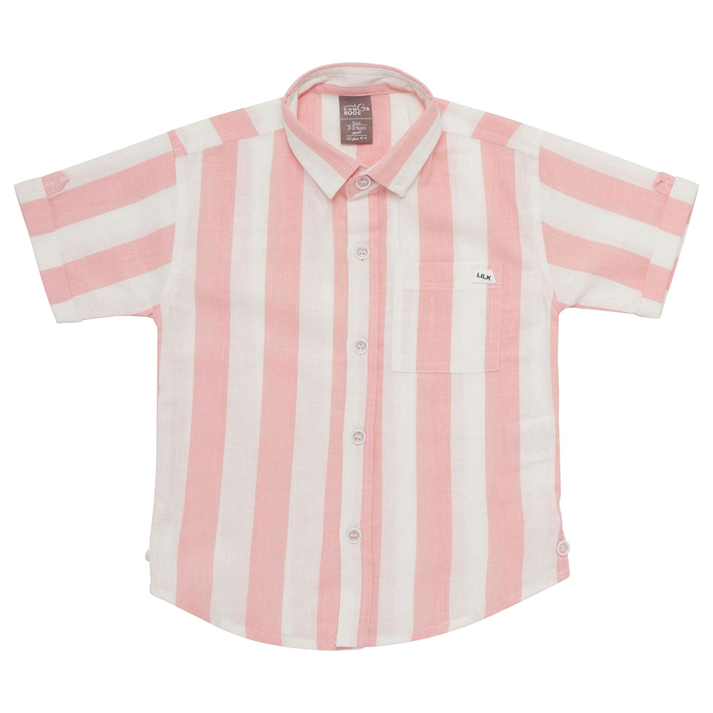 Little Kangaroos - Boy Half Sleeve Striped Shirt - Peach/White
