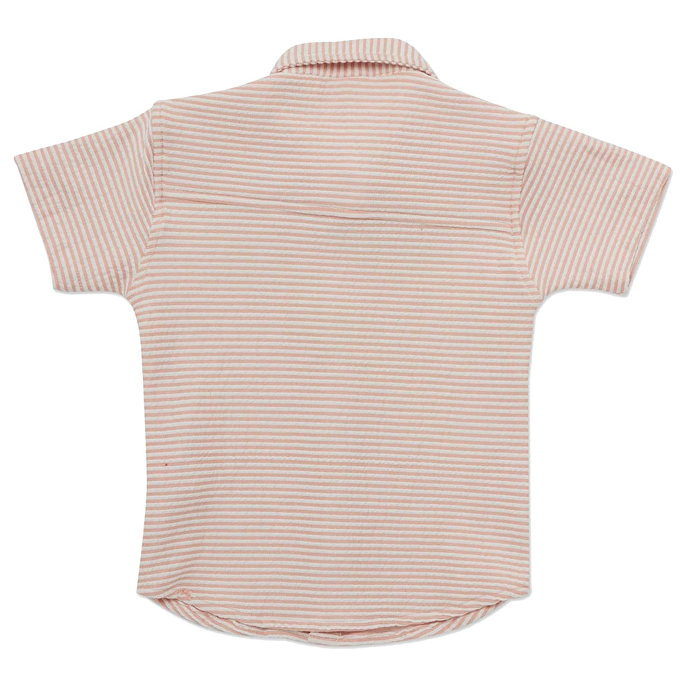 Little Kangaroos - Boy Knitted Striped Shirt - Peach/White