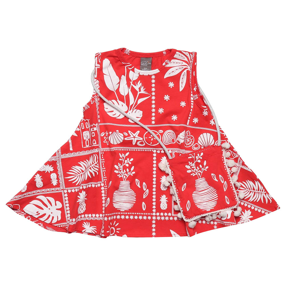 Little Kangaroos - 2pc-Set - Girl Pom-Pom Sleeveless Top With Bag - Red
