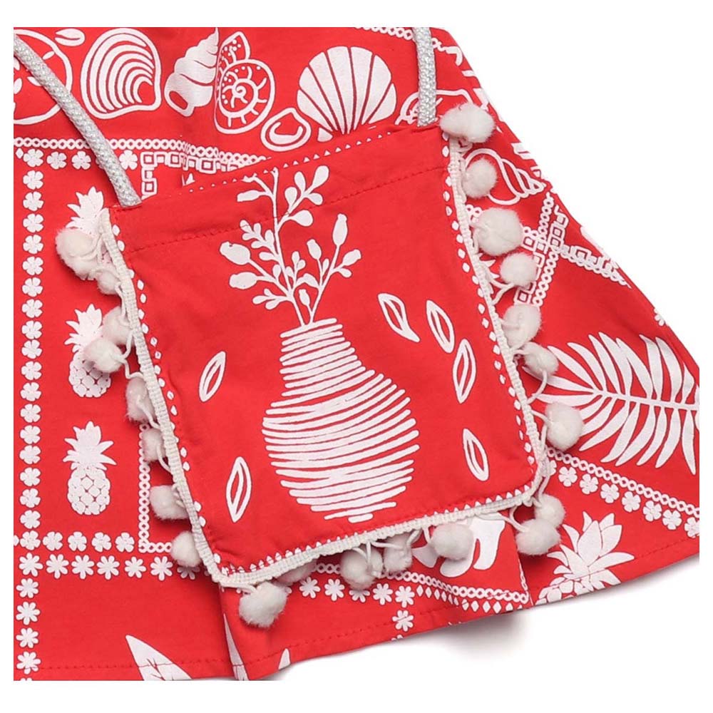 Little Kangaroos - 2pc-Set - Girl Pom-Pom Sleeveless Top With Bag - Red