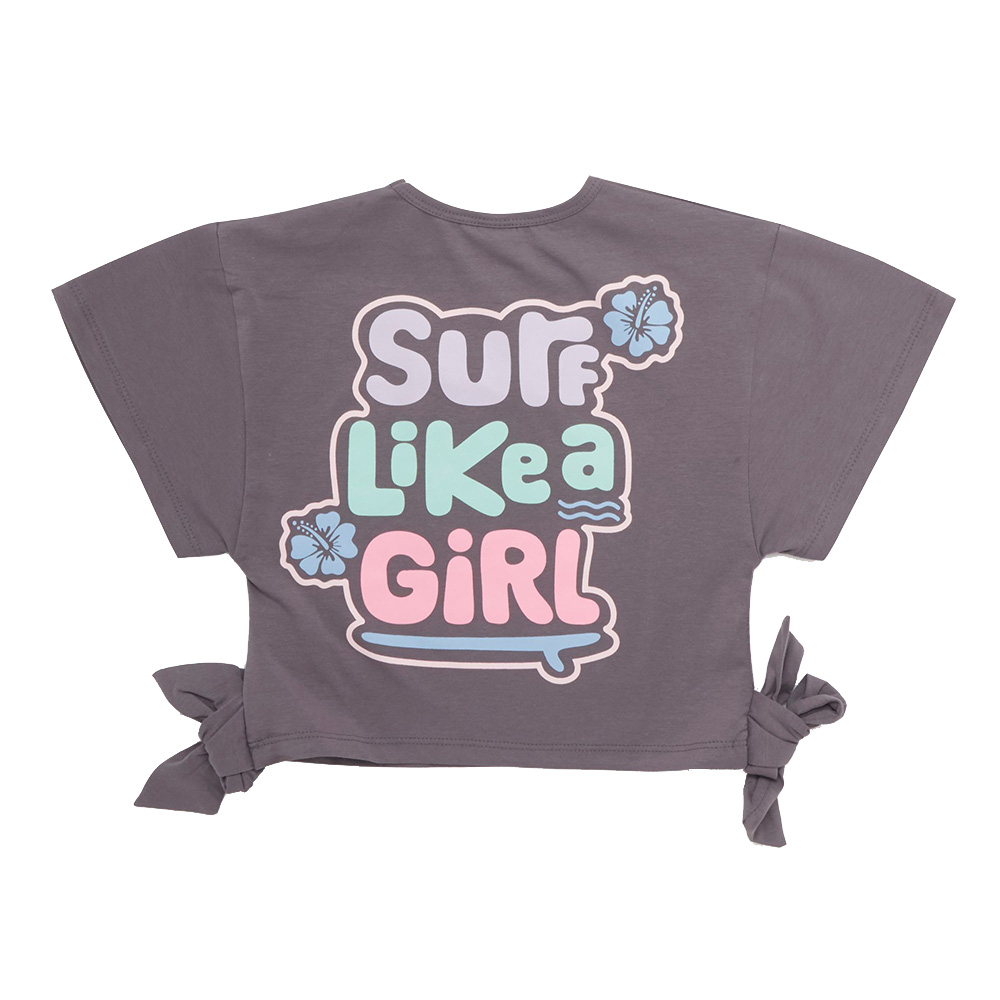 Little Kangaroos - Girl Round Neck Short Sleeve Top - Charcoal