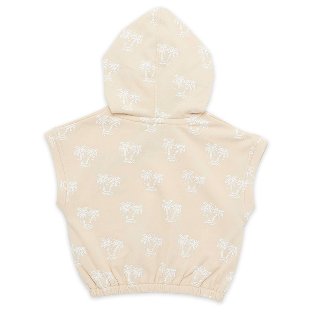 Little Kangaroos - Girl Sleeveless Hooded Tropical Print T-Shirt - Fawn