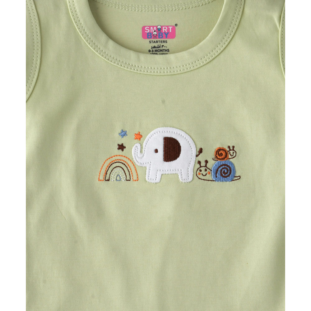 Smart Baby - Baby Boy Placement Embroidery Sleeveless Vest - Green