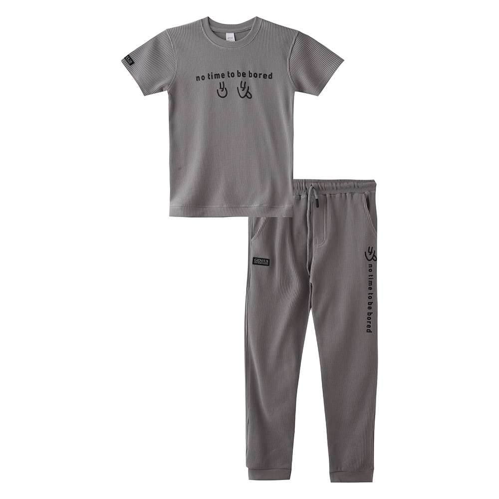 Genius - 2pc-Set - Boy's Half Sleeve T-Shirt With Pants - Grey