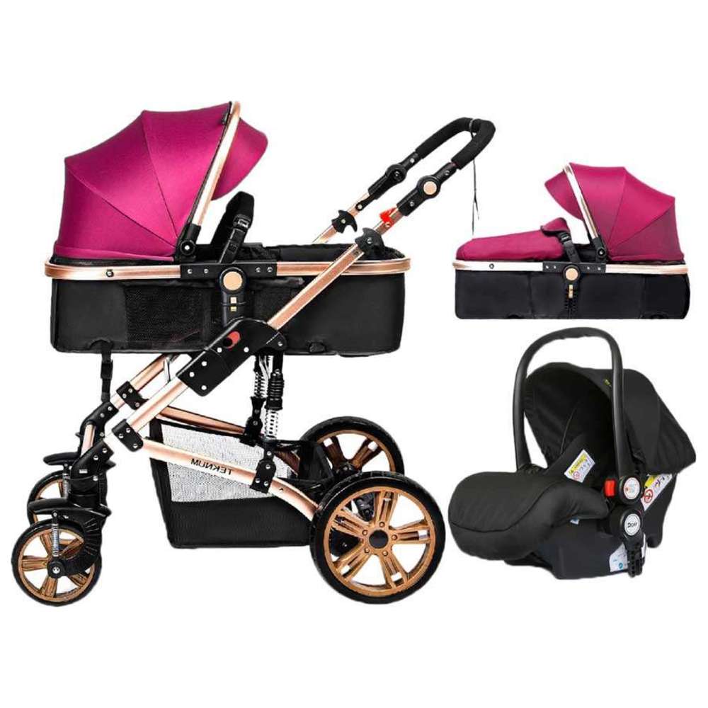 Teknum 3-in-1 Pram Stroller Story - Wine + Infant Car Seat