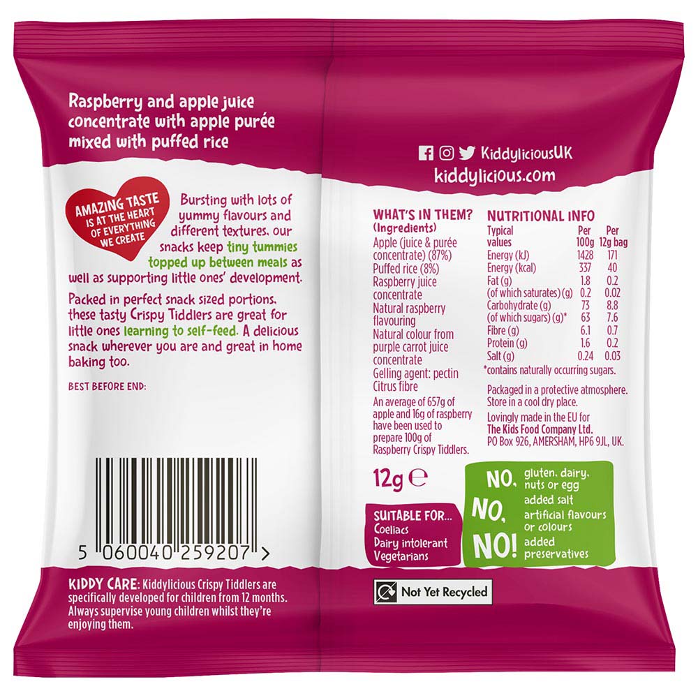 Kiddylicious - Raspberry Crispie Tiddlers 12g
