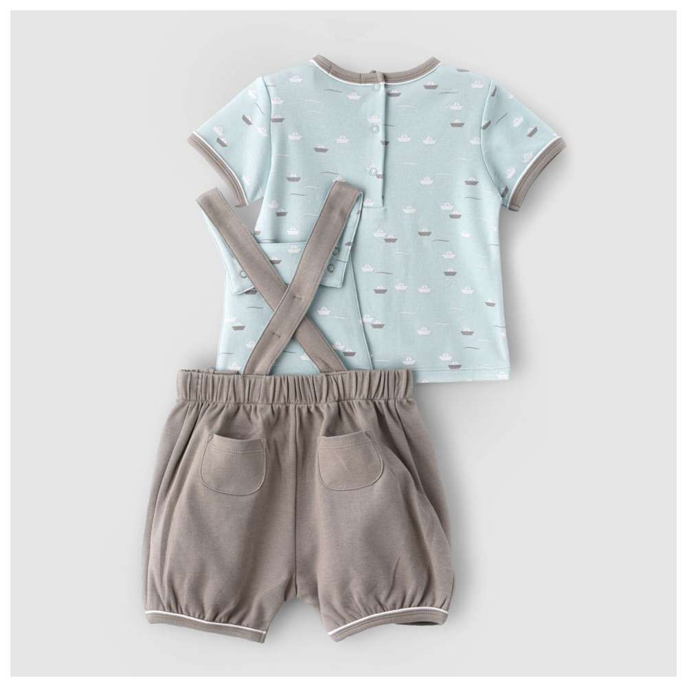 بو بو - طقم قطعتين - تيشيرت وأفرول - أبيض/رمادي