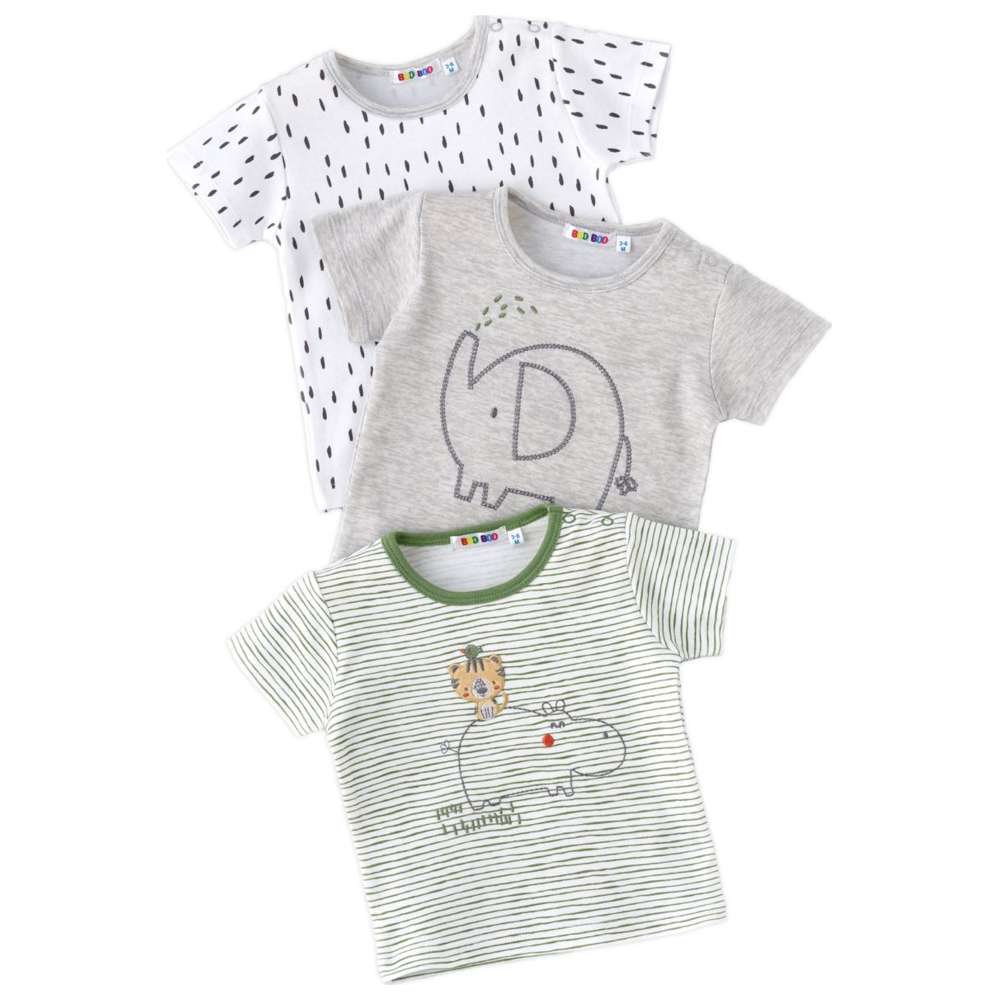 بو بو - طقم 3 قطع - تي شيرت بأكمام قصيرة - نعناعي/رمادي