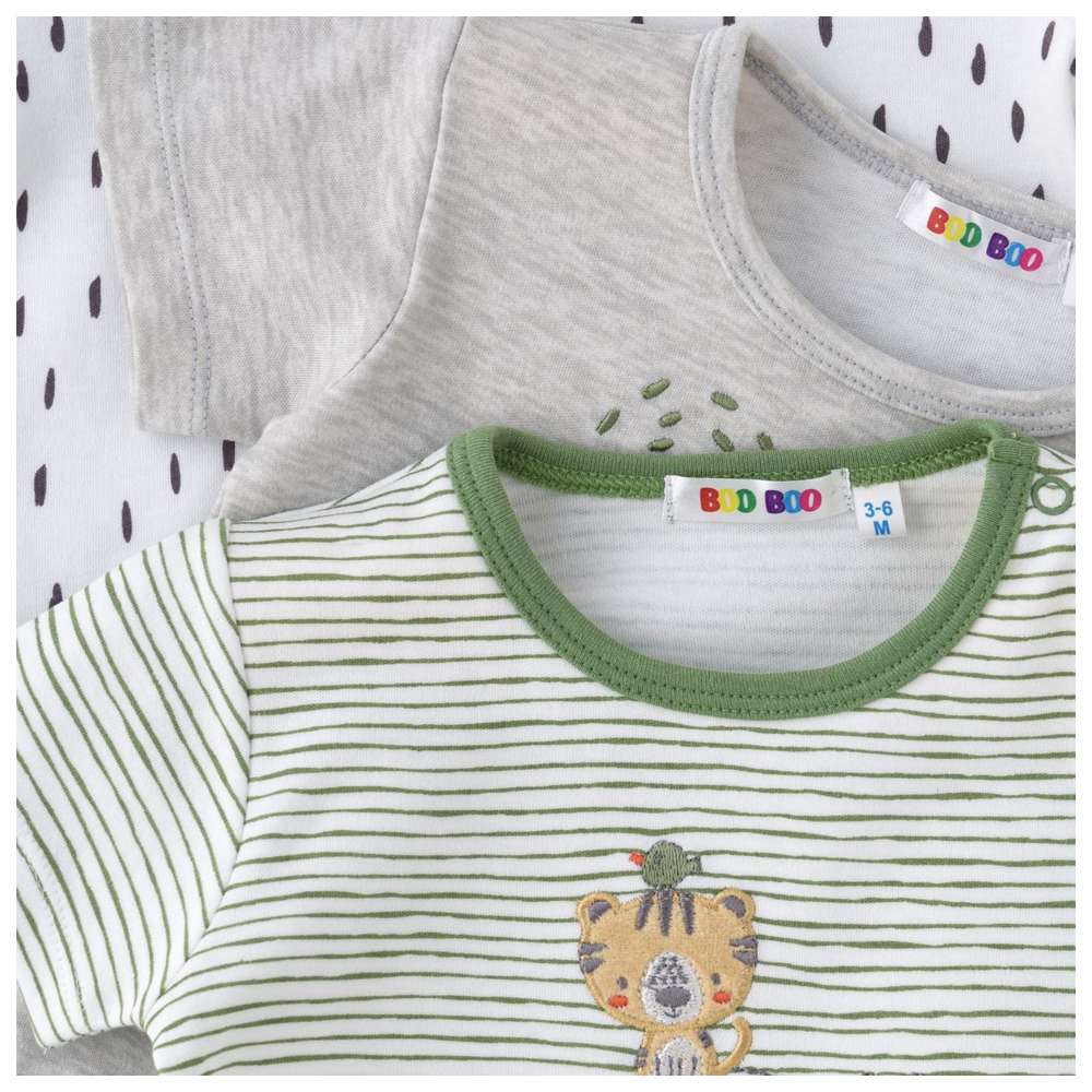 بو بو - طقم 3 قطع - تي شيرت بأكمام قصيرة - نعناعي/رمادي