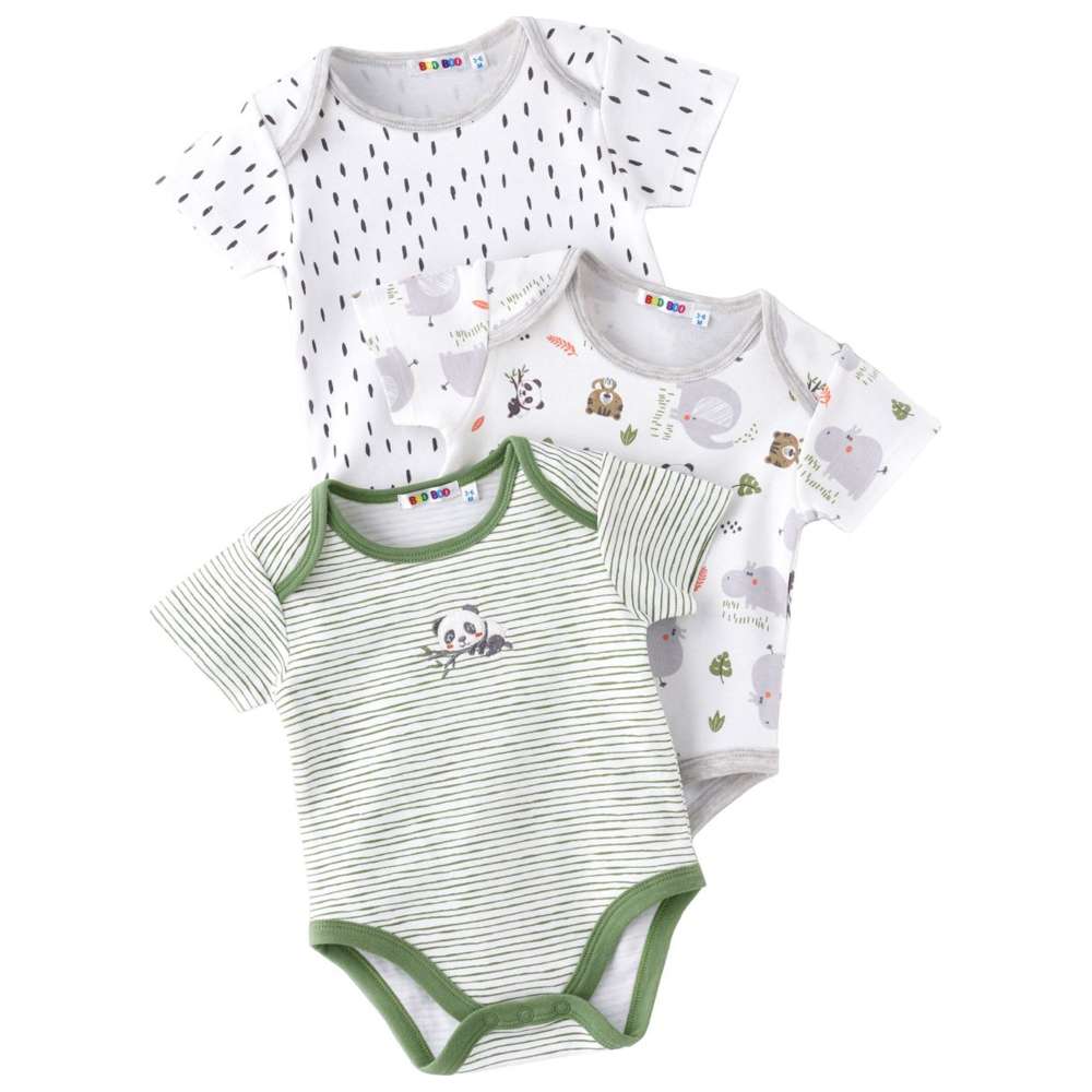 بو بو - طقم 3 قطع - تبان بربتوز قصير الأكمام - نعناعي/رمادي