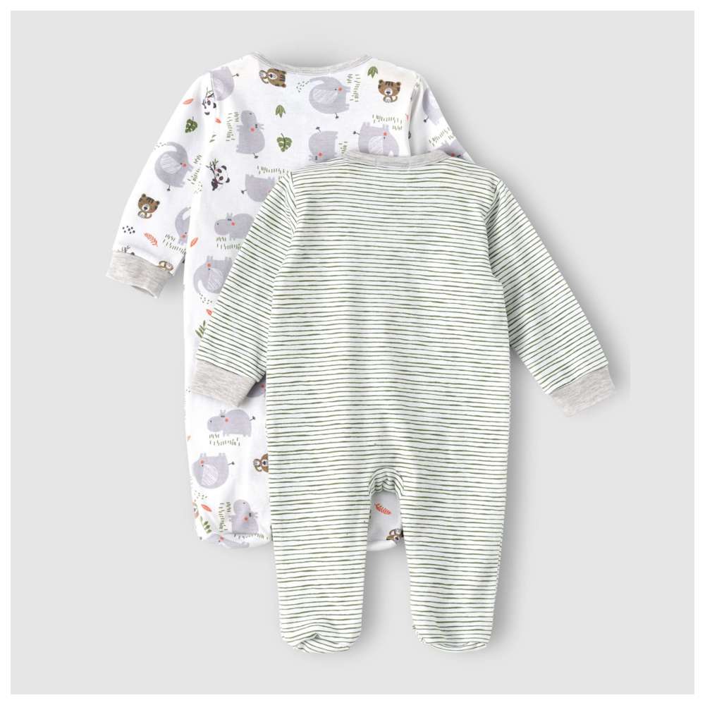 بو بو - طقم قطعتين - ملابس نوم مطبوعة - نعناعي/رمادي