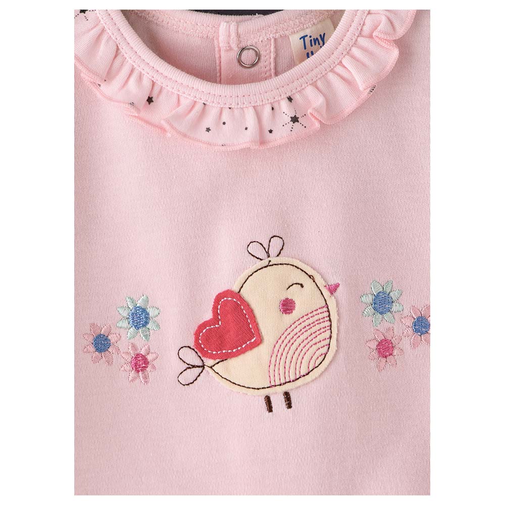 تايني هاغ - طقم بيجامة قطنية بأكمام طويلة  مكون من قطعتين - وردي