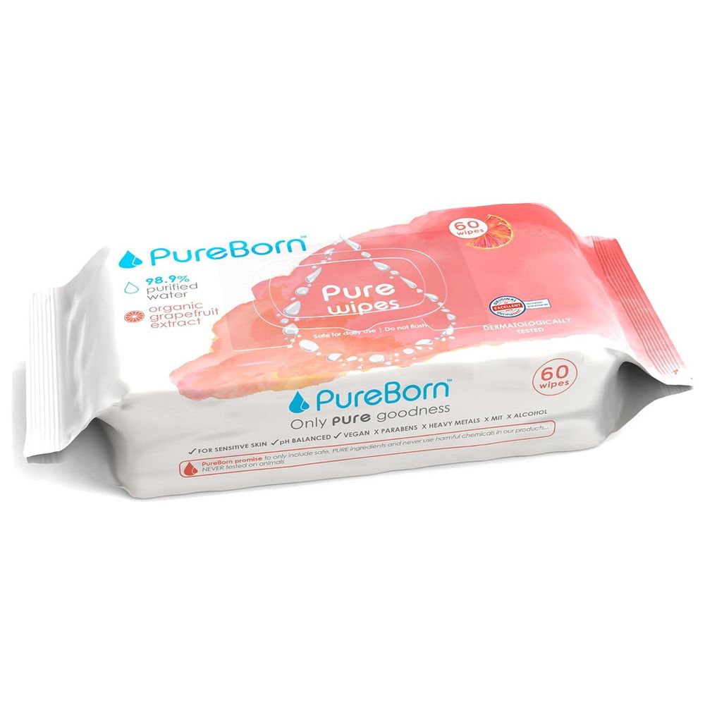 Pureborn Pure Grapefruit Wipes - Pack of 60