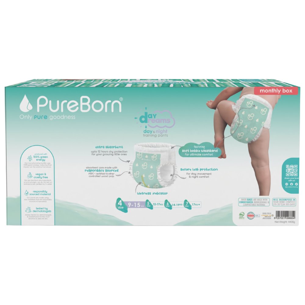 Pureborn - Daydreams Diaper Pants - Size 4 - 9-15 kg - 88 Count- Assorted Print