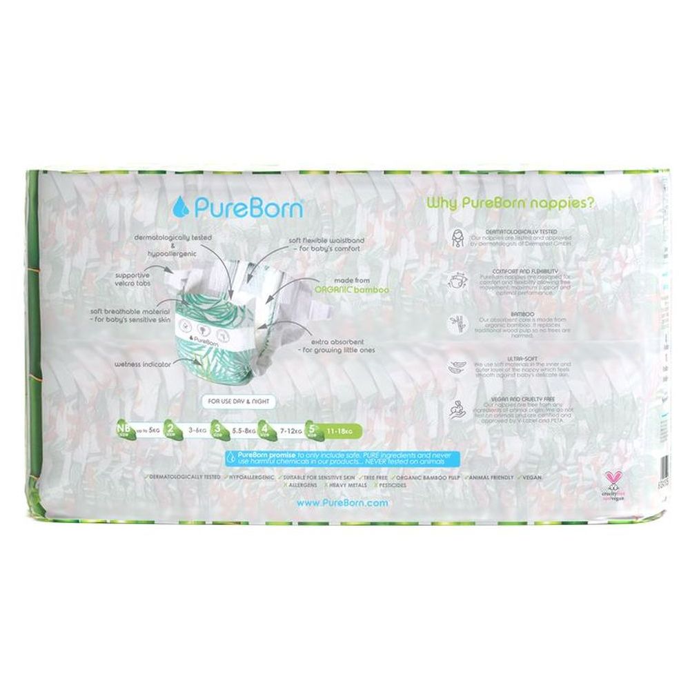 Pureborn - Organic Nappies - Size 5 - XL - 11-18 kg - 88 Count- Tropic print