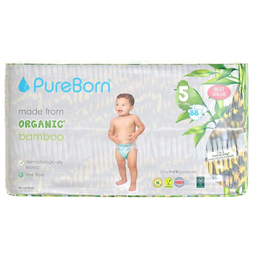 Pureborn Value Pack Nappies 11-18kg Size 5 - 88pcs - Leopard