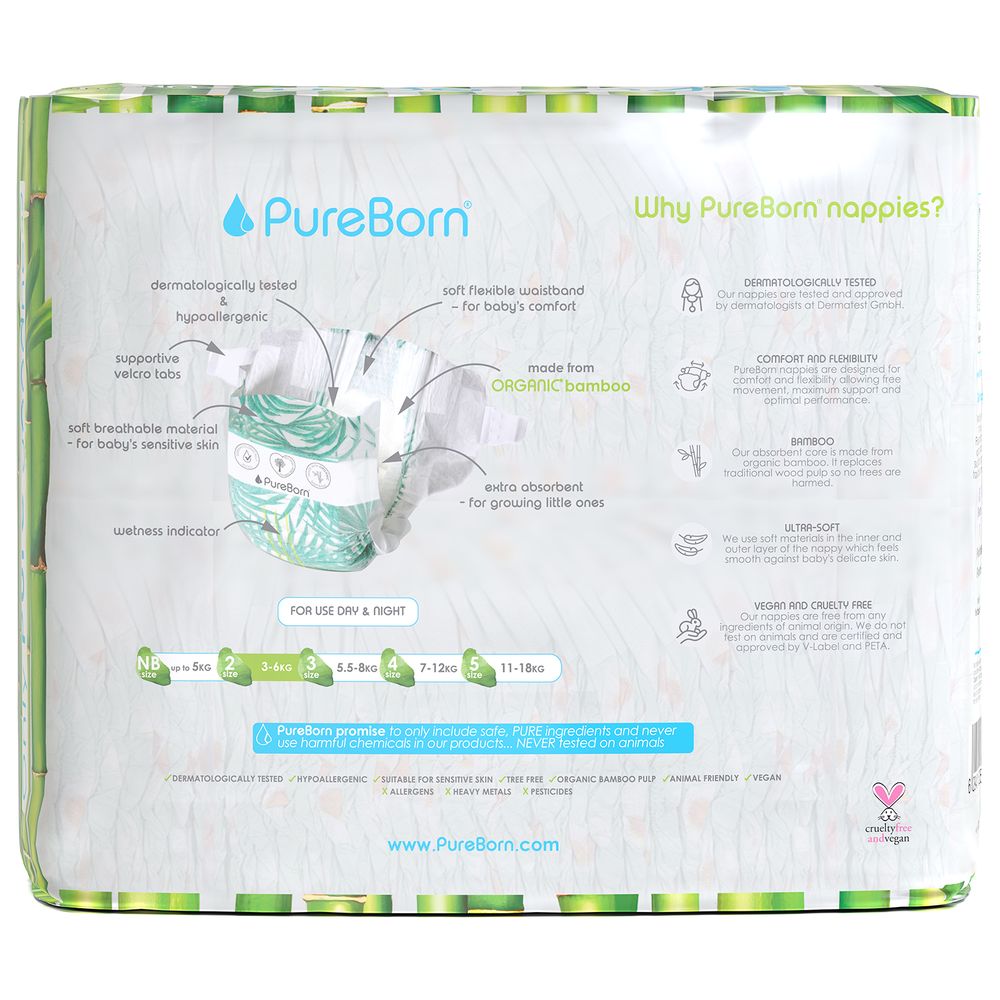 Pureborn Value Pack Nappies 3-6kg Size 2 - 128pcs - Daisy