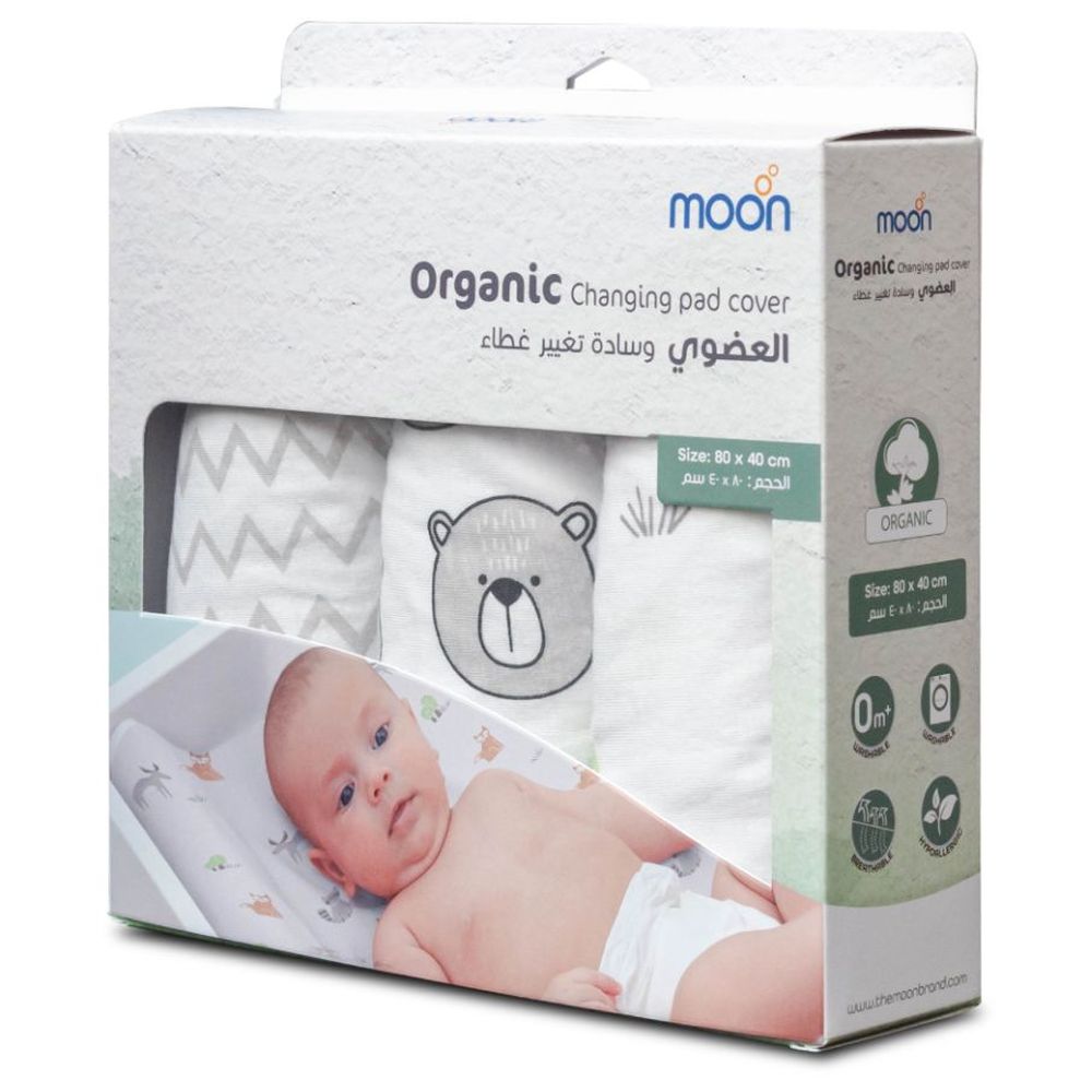 Moon Organic Changing Pad Cover Pack of 3 - Grey Stripes & Forest