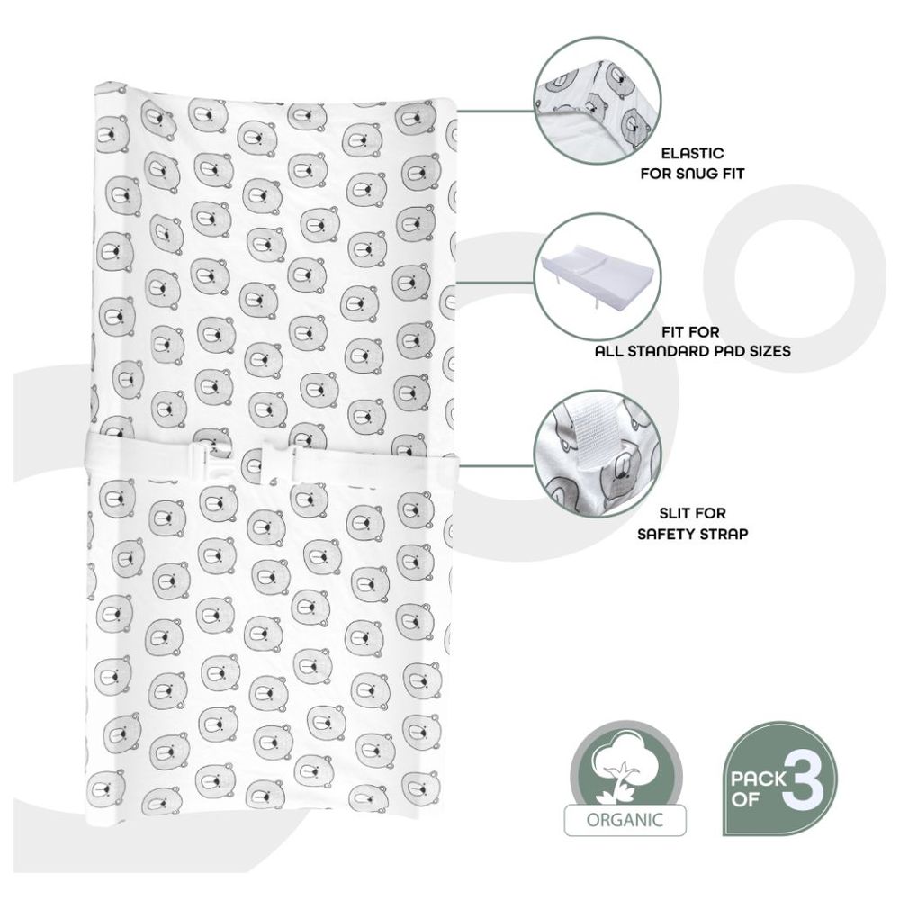 Moon Organic Changing Pad Cover Pack of 3 - Grey Stripes & Forest
