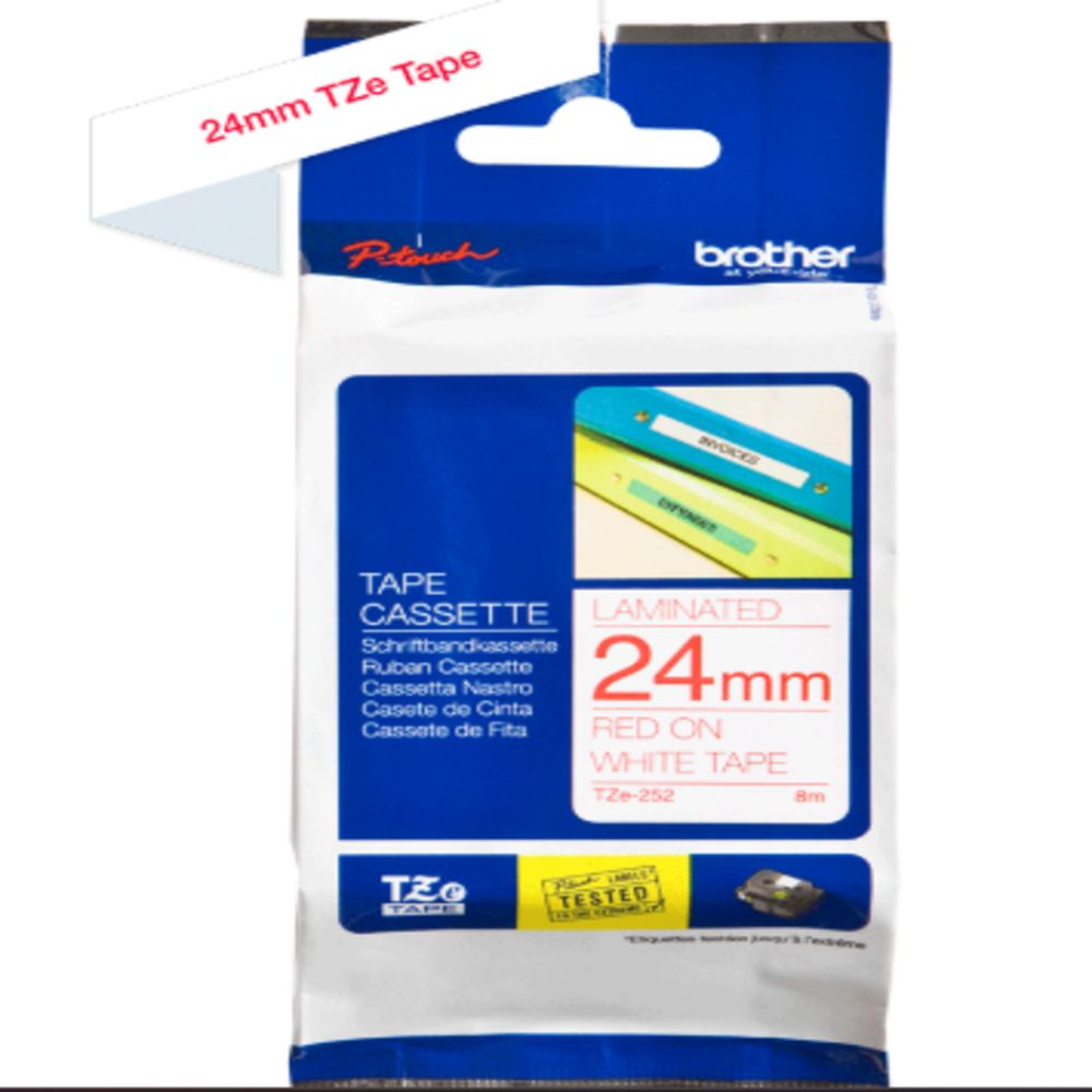 Brother - 24mm Red On White Laminated Label Tape TZE-252