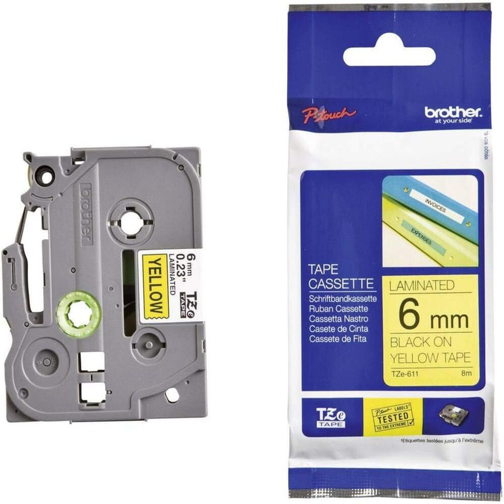 Brother - 6mm Black On Yellow Label Tape 