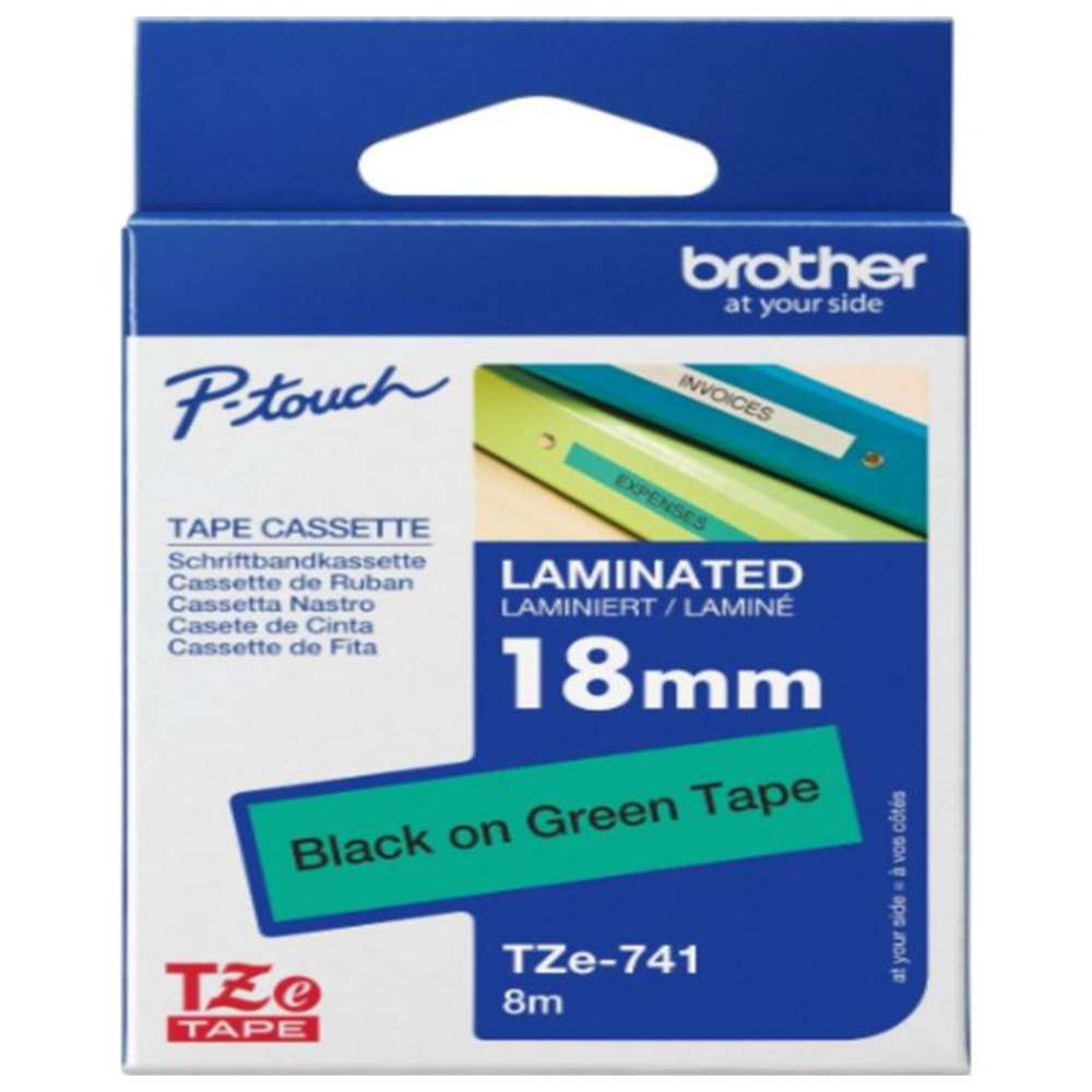 Brother - 18mm Black On Green Laminated Label Tape TZE-741