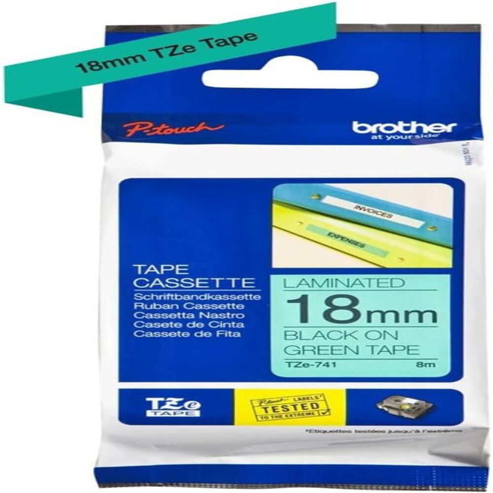 Brother - 18mm Black On Green Laminated Label Tape TZE-741