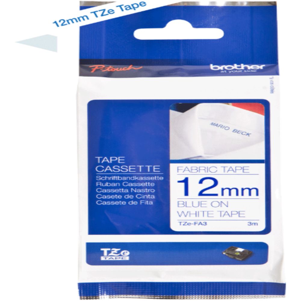 Brother - 12mm Iron On Fabric Tape TZe-FA3 - Blue On White