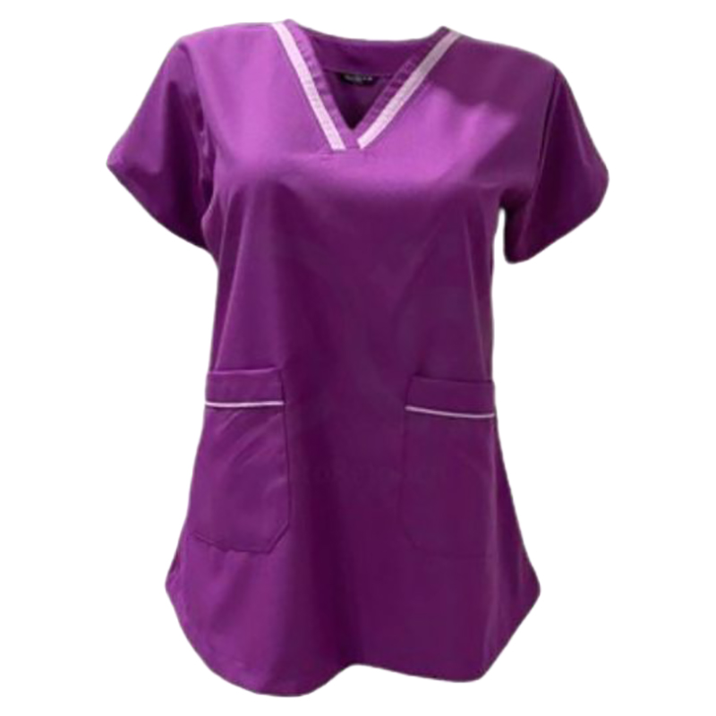 Veronica - 2pc-Set - V-Neck Scrub Uniform With 2 Pockets - Plum