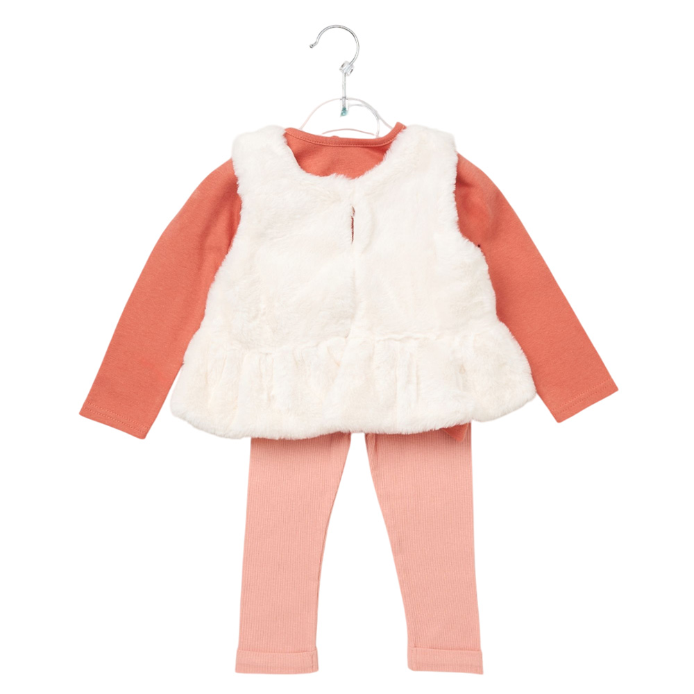 Lily & Jack - 3pc-Set - Girl's Top With Pants & Waist Coat - Coral/White