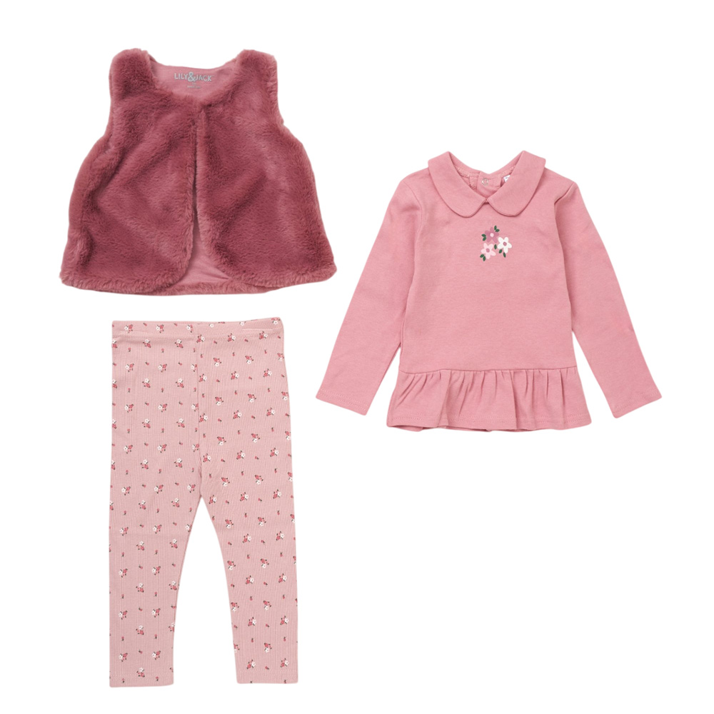 Lily & Jack - 3pc-Set - Girl's Top With Pants & Waist Coat - Brown/Pink