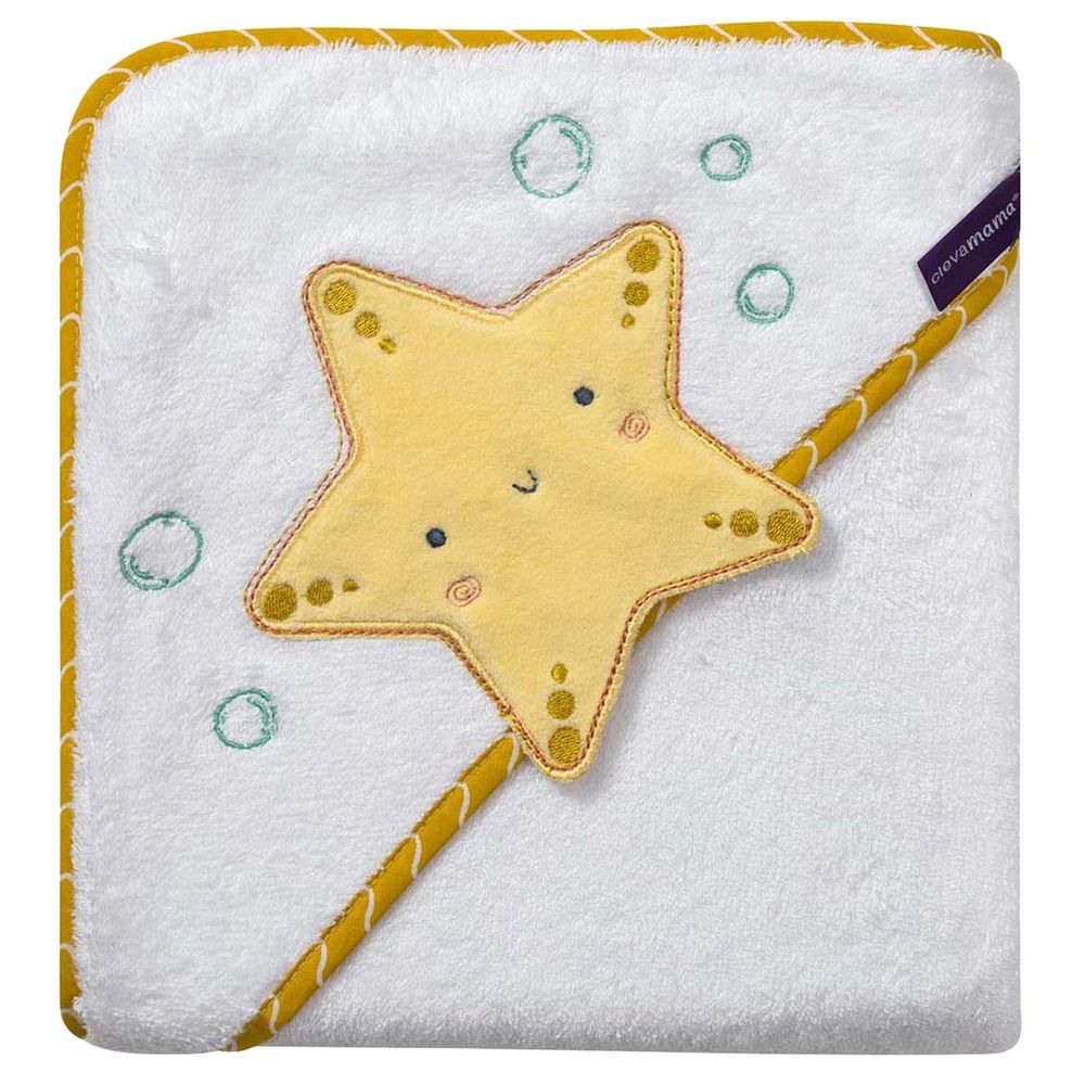 Clevamama Bamboo Apron Baby Bath Towel - White/Honey 