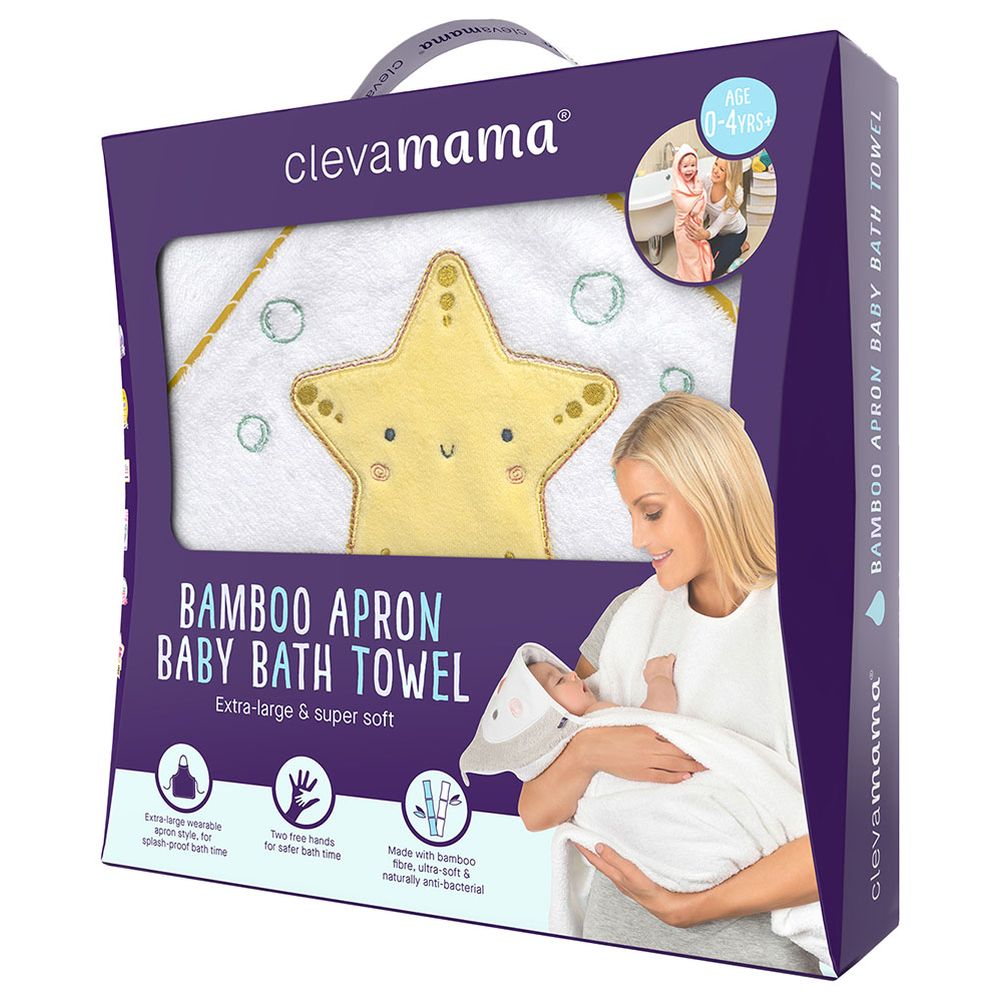 Clevamama Bamboo Apron Baby Bath Towel - White/Honey 