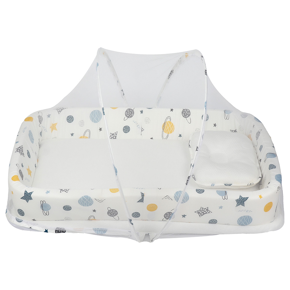 White&Grey - Baby Bed With Soft Bamboo Paddings - Planet