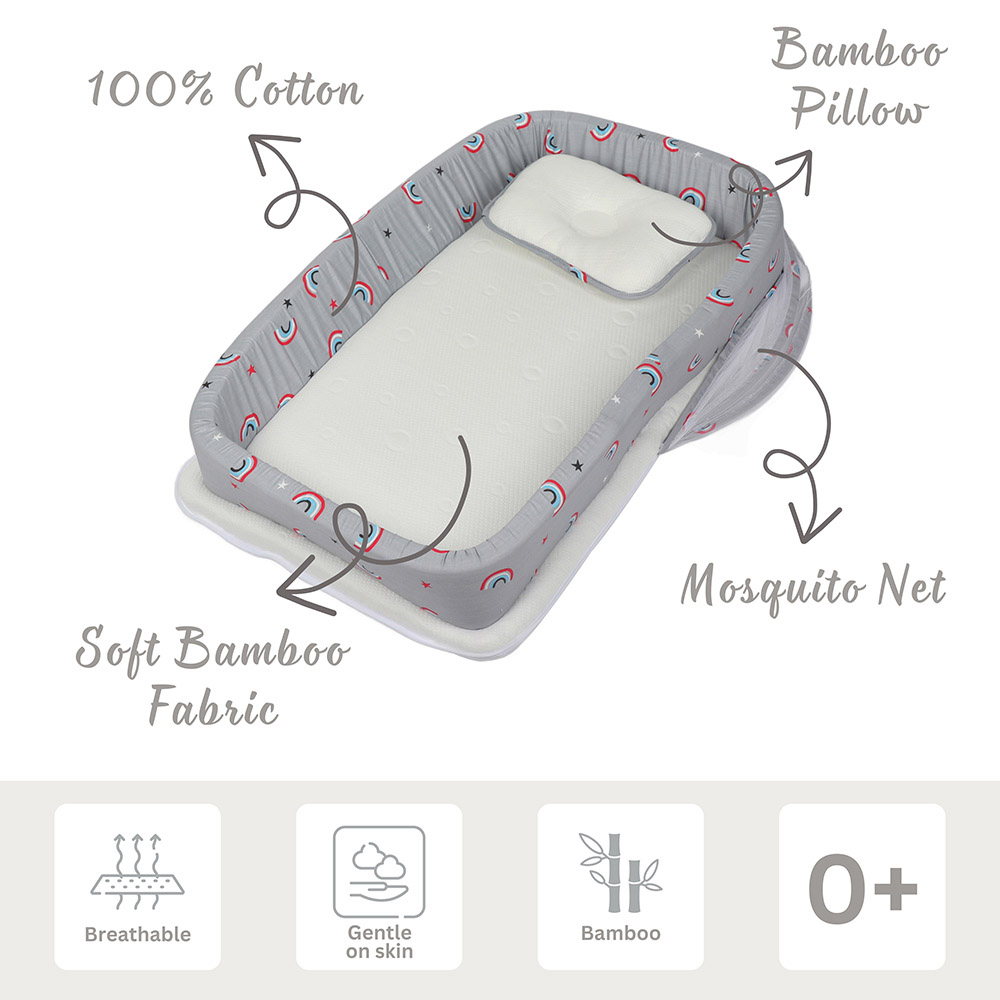 وايت&غراي- سرير أطفال ببطانة ناعمة من مادة التينسيل - رينبو