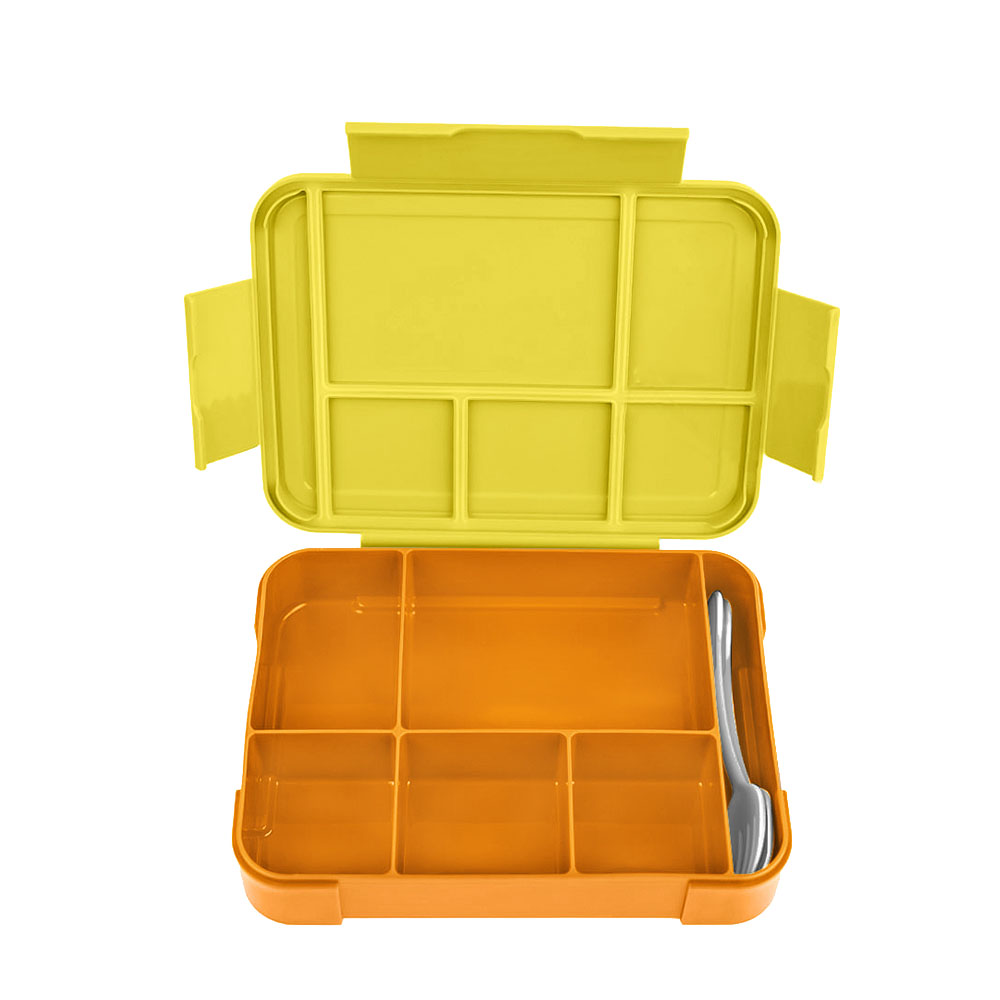 Mumfactory - 5 Compartment Lunch Box With Fork And Spoon - YelloWithOrange