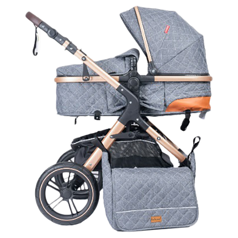 Belecoo - One Fold-To-Half Luxury Pram with Diaper Bag - Grey
