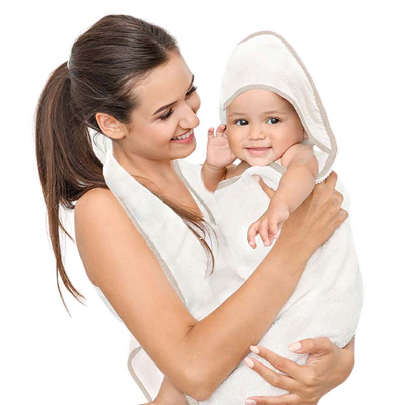 Tiny Toes - Hands-Free Hooded Apron Baby Towel - Beige