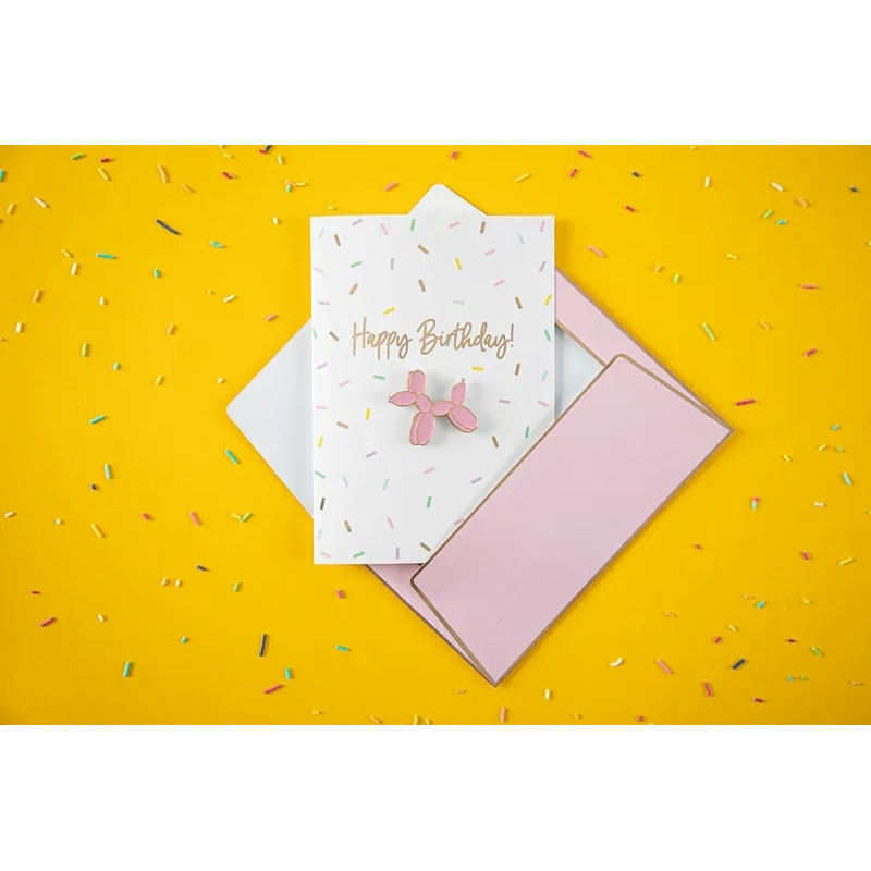 Party Deco - Happy Birthday Card With Balloon Dog Enamel Pin