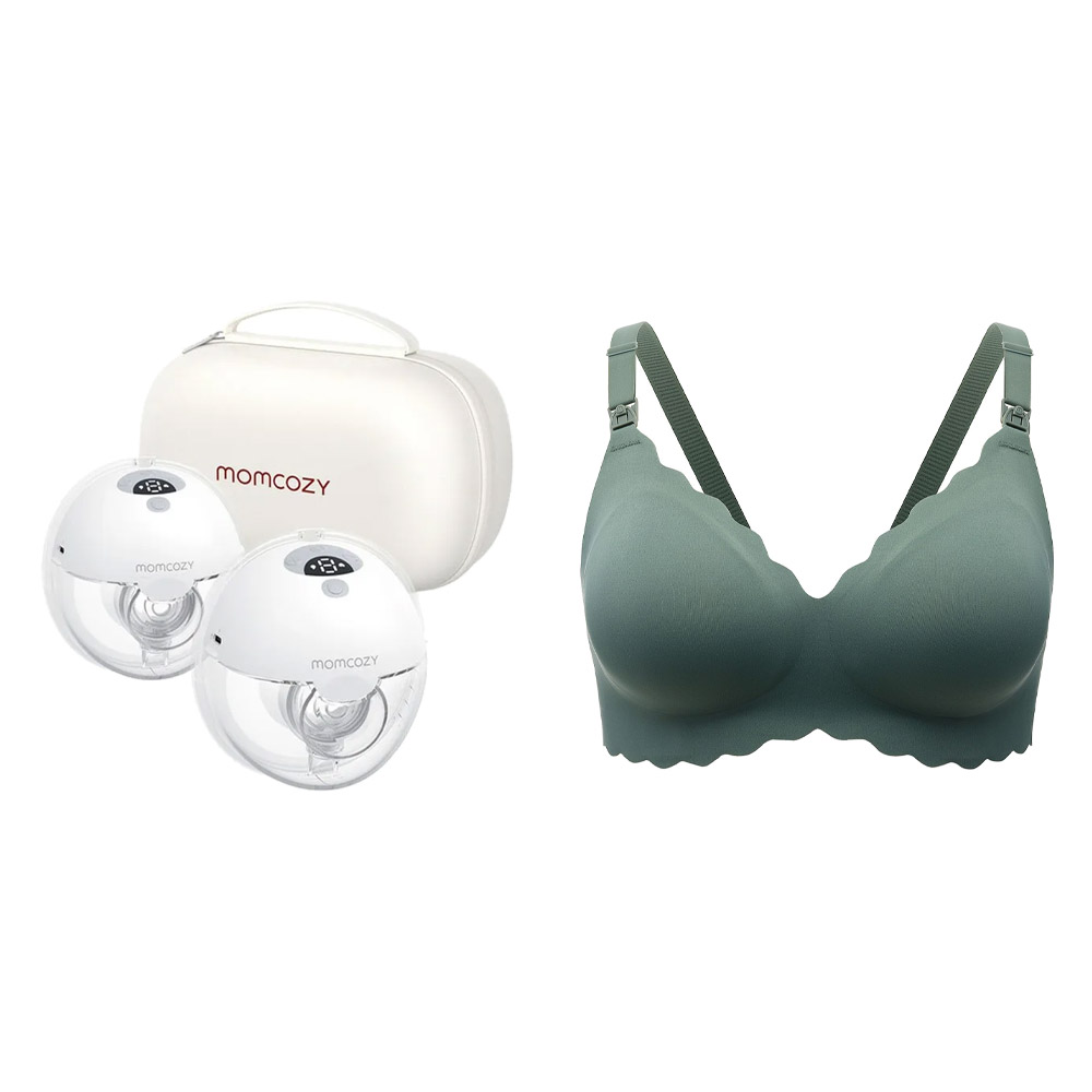 مام كوزي - شفاط حليب مزدوج إم 5 مع حمالة رضاعة مام كوزي مجانية - أخضر